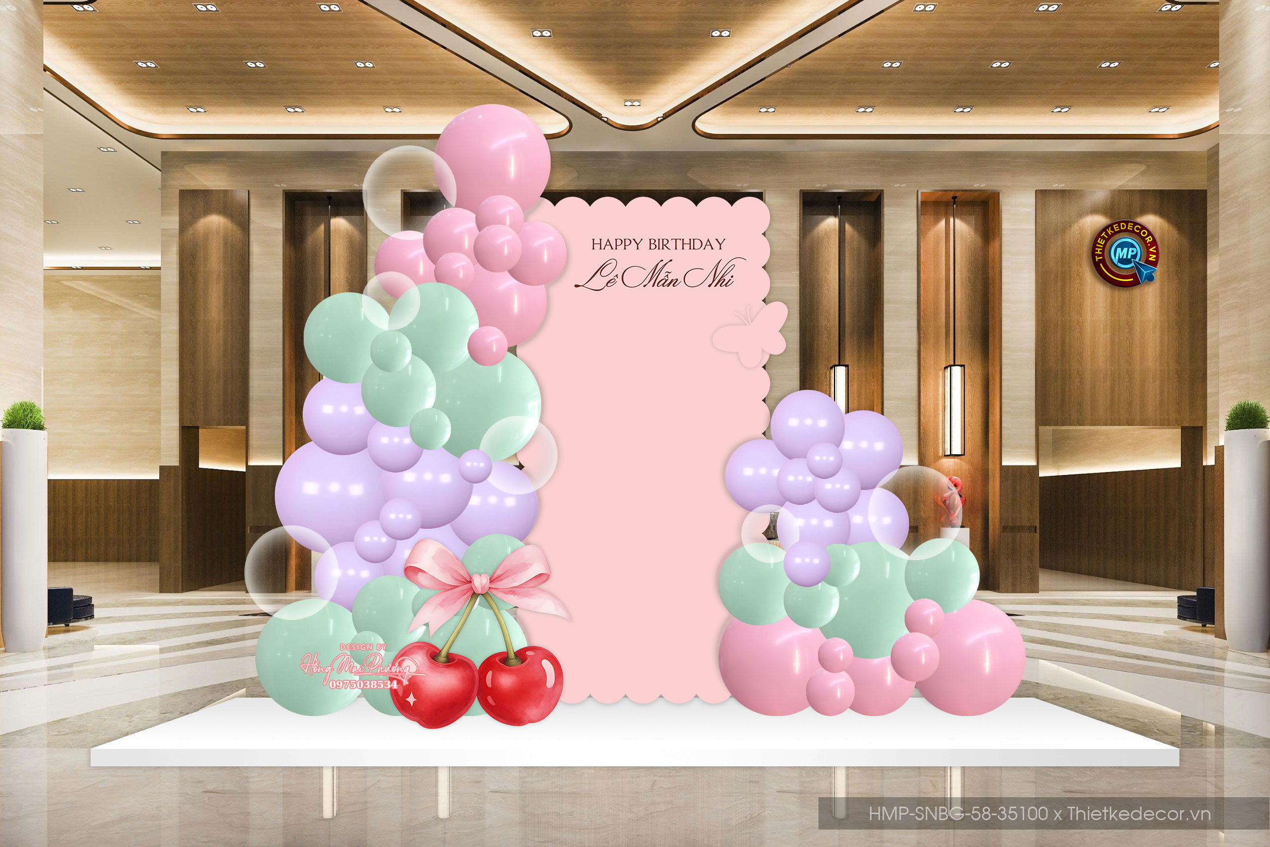 Sinh nhật bé gái Cherry không gian nhỏ